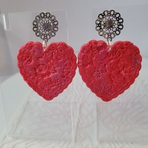 Chic Floral Red Heart Earrings